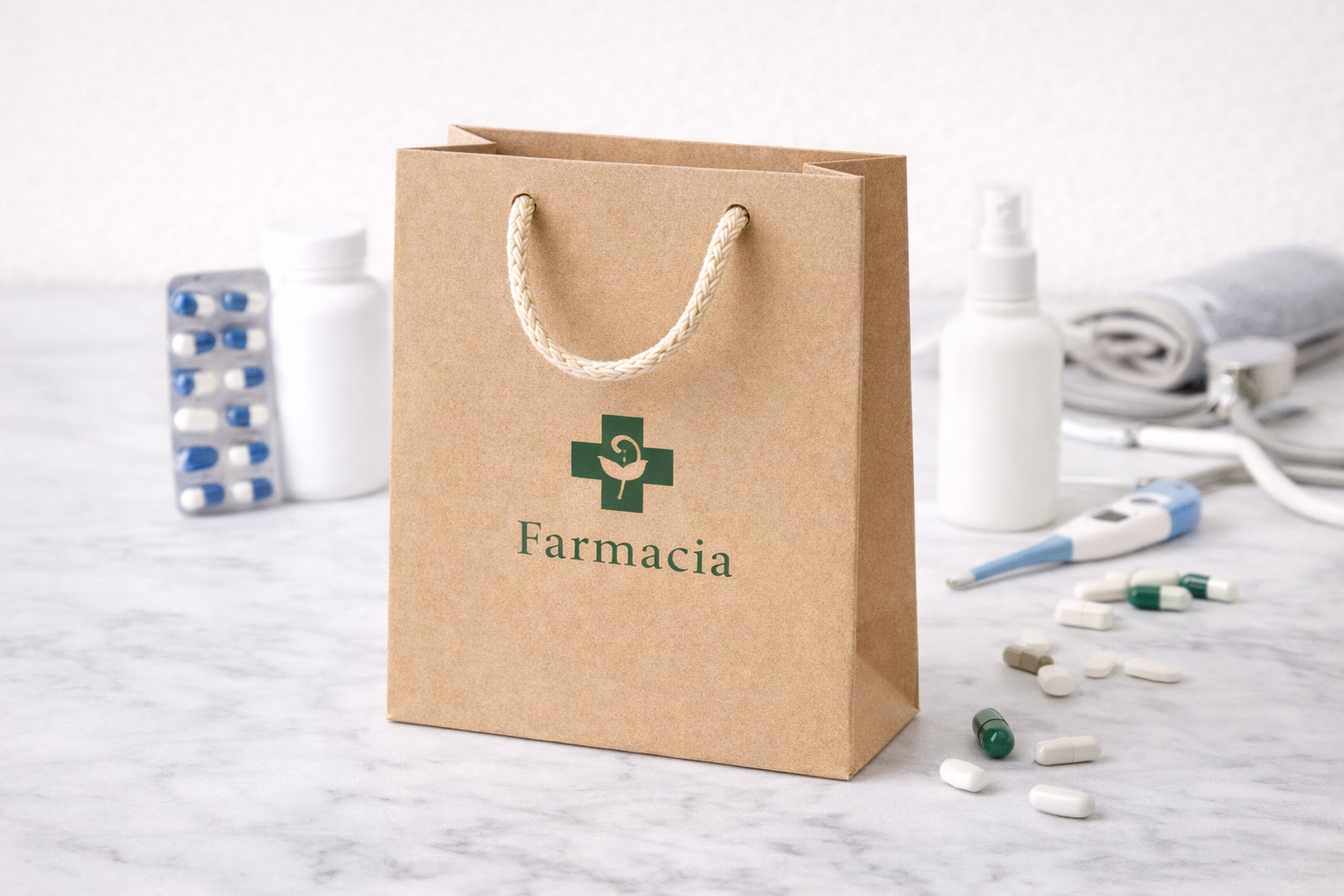 Bolsas de papel kraft para farmacia personalizadas con logo